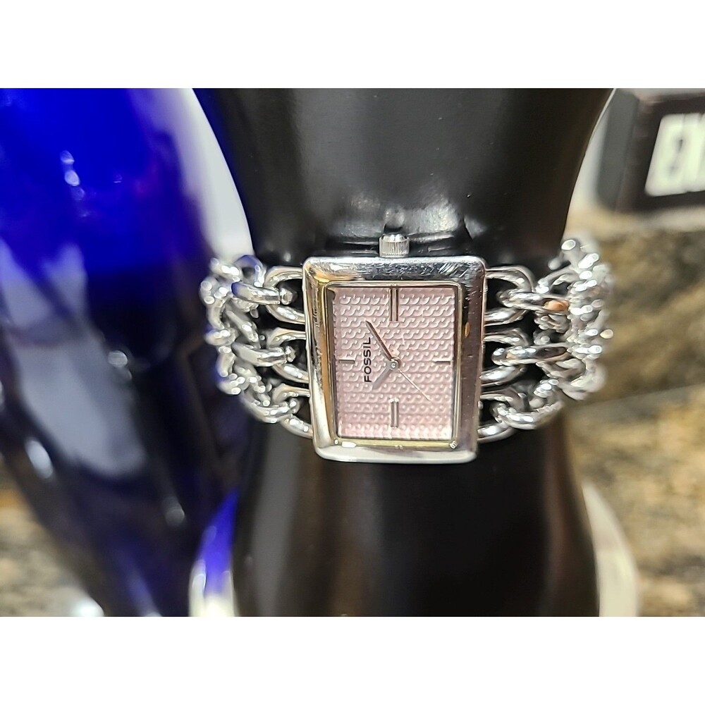 Women’s Fossil Rectangle Watch ES-1329, Link Bracelet, Needs Battery